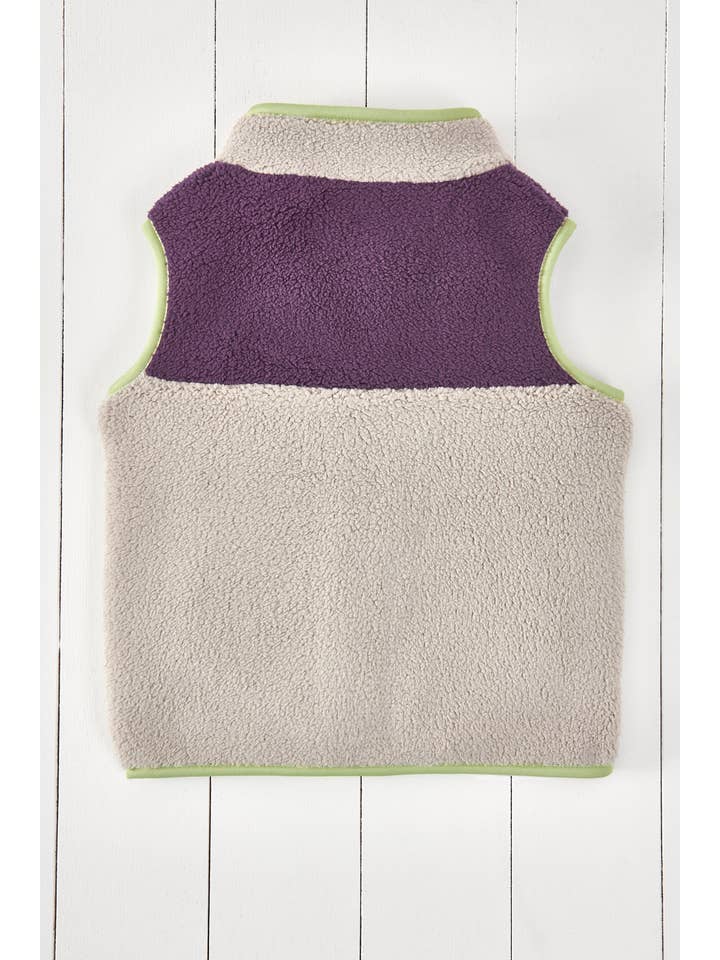 Amethyst Purple and Geothermal Grey Kids Borg Gilet