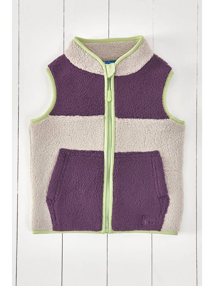 Amethyst Purple and Geothermal Grey Kids Borg Gilet
