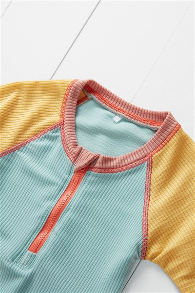 Grass & Air - Pistachio Ribbed Kids Long Sleeve Swimsuit