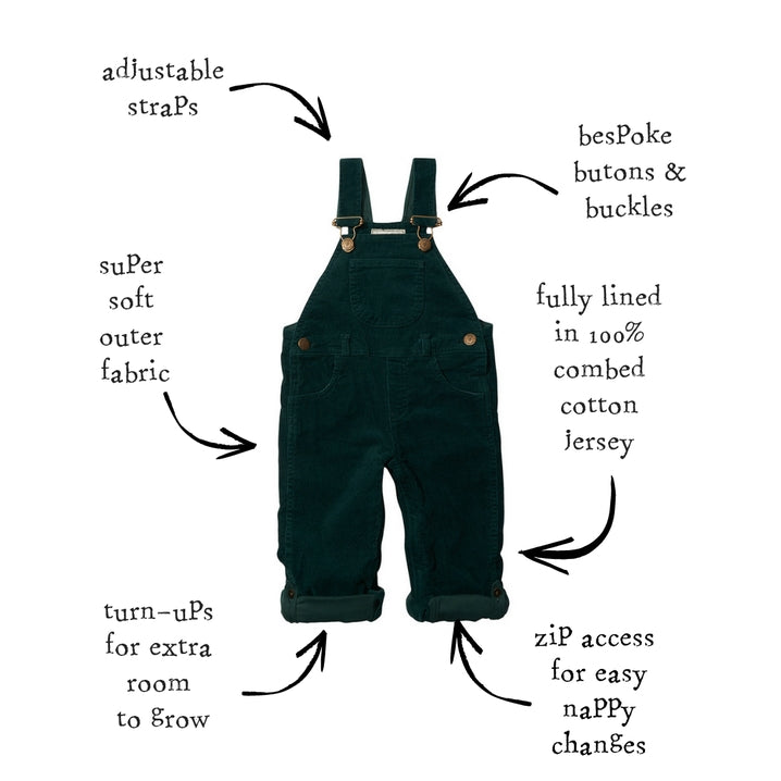Dotty Dungarees Moss Green Corduroy Dungarees