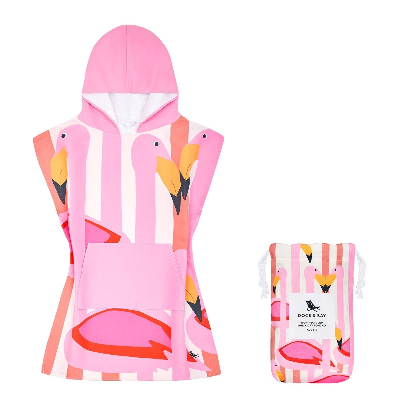 Dock & Bay Poncho Kids - Flamboyant Flamingos Small (Age 3 to 5)