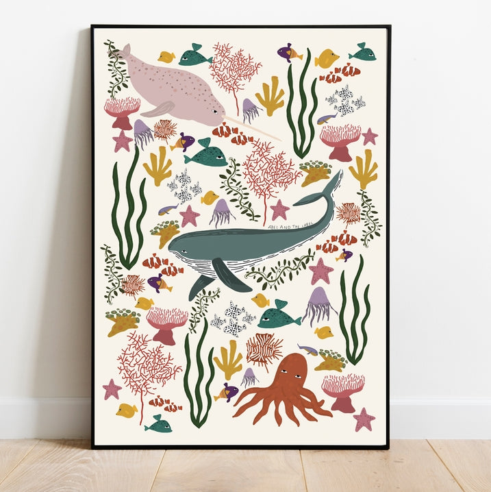 Abel and the Label - Children's Scandi Under The Sea Art Print Unframed: