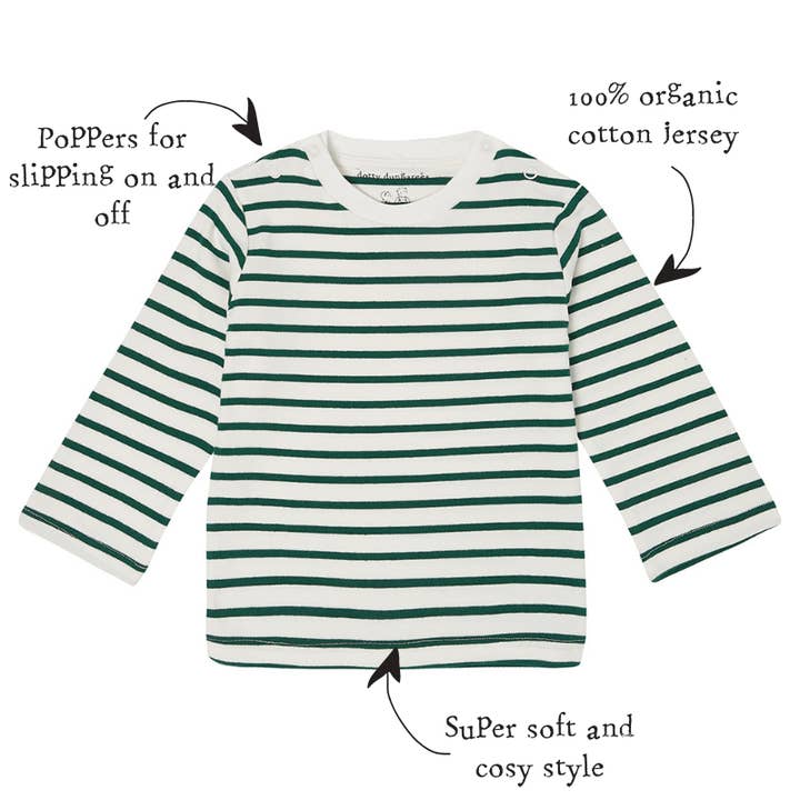Dotty Dungarees Green Breton Stripe Top