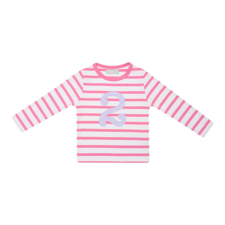 Bob & Blossom Hot Pink & White Breton Striped Number 2 T Shirt