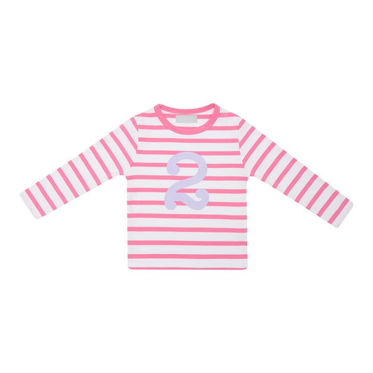 Bob & Blossom Hot Pink & White Breton Striped Number 2 T Shirt