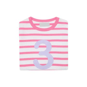 Bob & Blossom Hot Pink & White Breton Striped Number 3 T Shirt