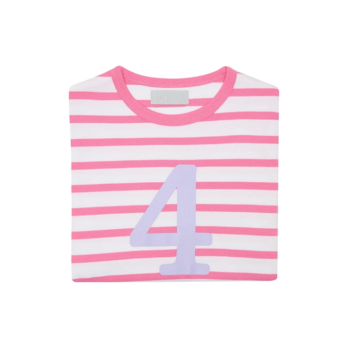 Bob & Blossom Hot Pink & White Breton Striped Number  4 T Shirt