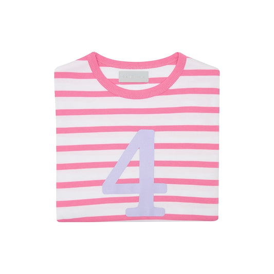 Bob & Blossom Hot Pink & White Breton Striped Number  4 T Shirt