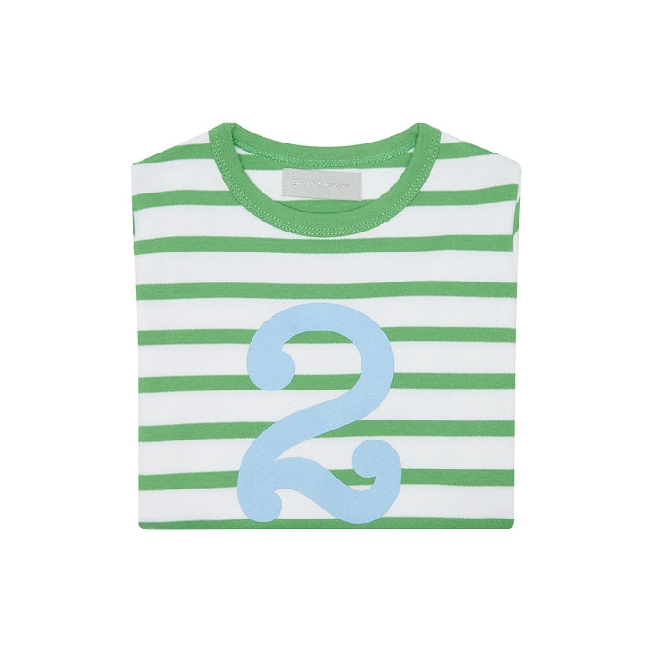 Bob & Blossom Grass Green & White Breton Striped Number 2 T-Shirt