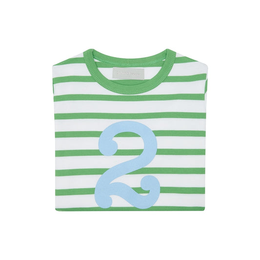 Bob & Blossom Grass Green & White Breton Striped Number 2 T-Shirt