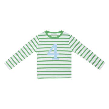 Bob & Blossom Grass Green & White Breton Striped Number 4 T Shirt