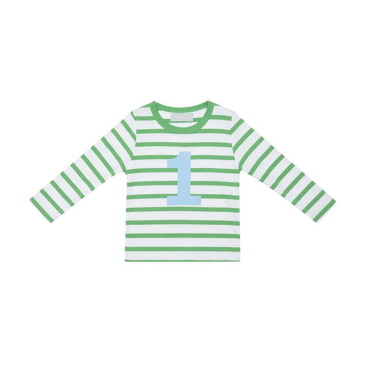 Bob & Blossom Grass Green & White Breton Striped Number 1 T-Shirt