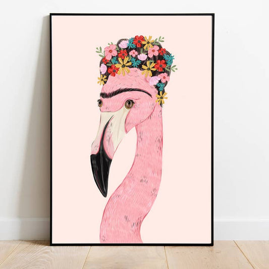 Abel and the Label - Frida The Flamingo Frida Kahlo Art Print Unframed: A3