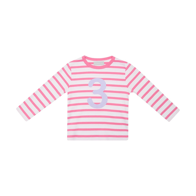 Bob & Blossom Hot Pink & White Breton Striped Number 3 T Shirt