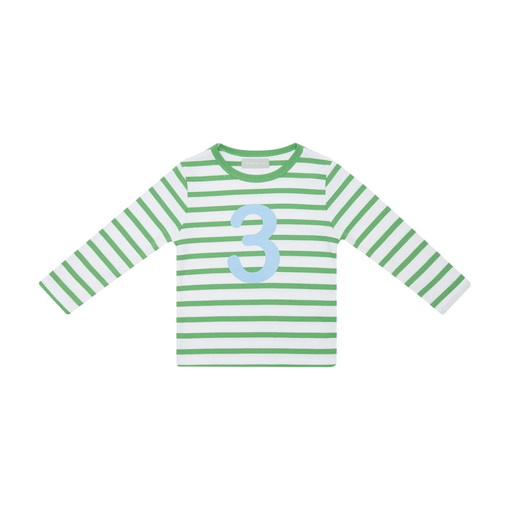 Bob & Blossom Grass Green & White Breton Striped Number 3 T Shirt