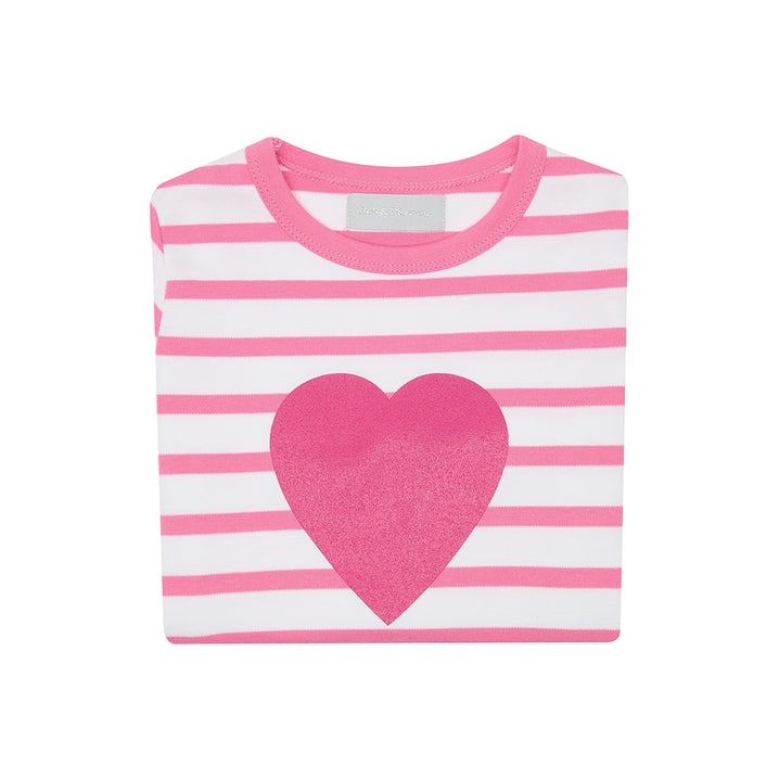 Bob & Blossom Hot Pink & White Breton Striped Love Heart T Shirt