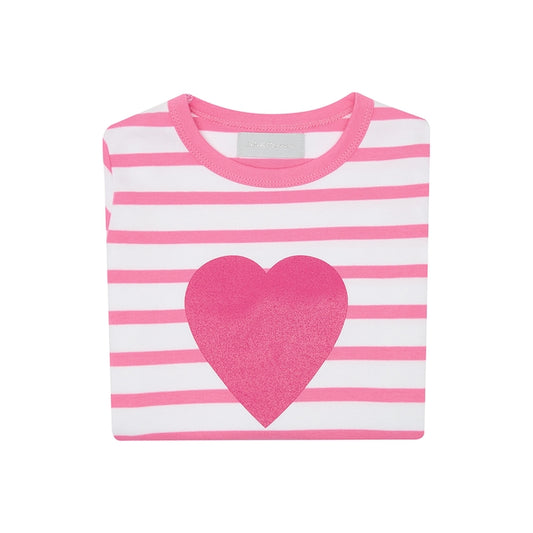 Bob & Blossom Hot Pink & White Breton Striped Love Heart T Shirt