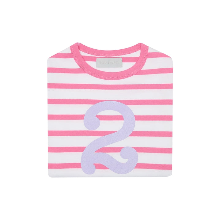 Bob & Blossom Hot Pink & White Breton Striped Number 2 T Shirt