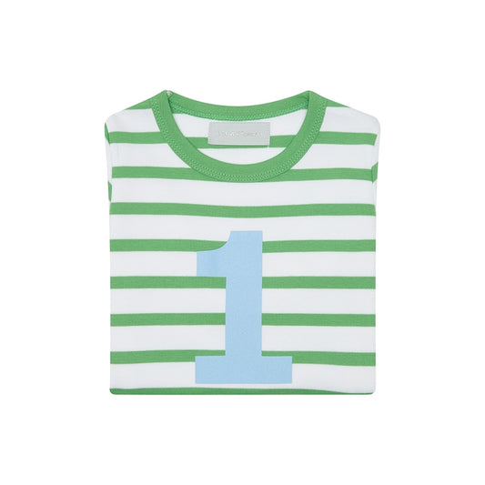 Bob & Blossom Grass Green & White Breton Striped Number 1 T-Shirt