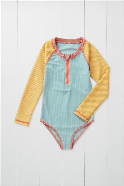 Grass & Air - Pistachio Ribbed Kids Long Sleeve Swimsuit