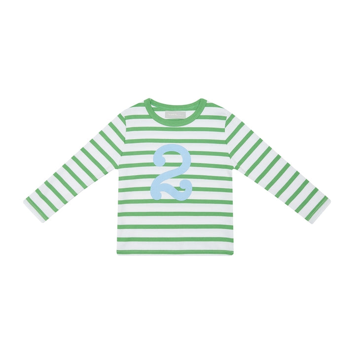 Bob & Blossom Grass Green & White Breton Striped Number 2 T-Shirt