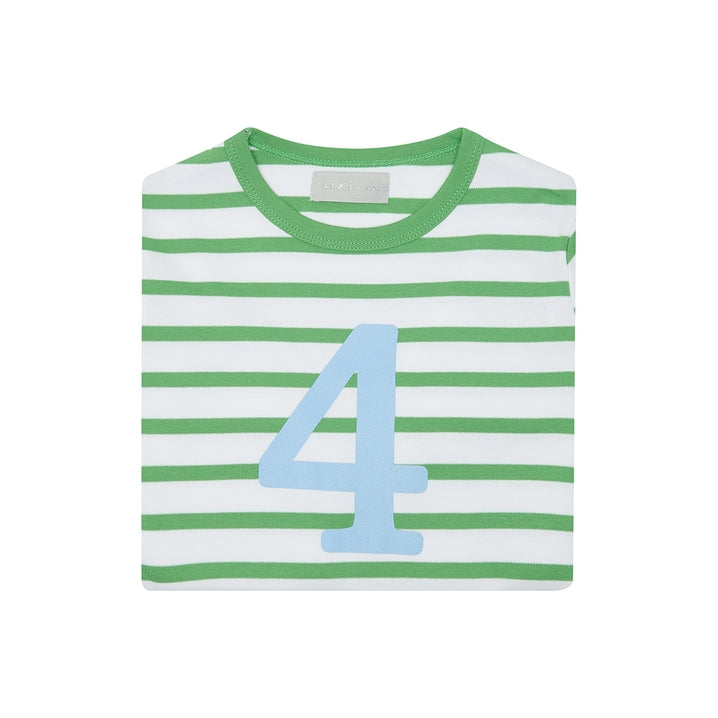 Bob & Blossom Grass Green & White Breton Striped Number 4 T Shirt