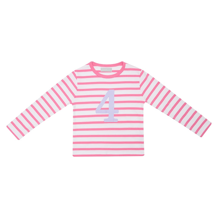 Bob & Blossom Hot Pink & White Breton Striped Number  4 T Shirt