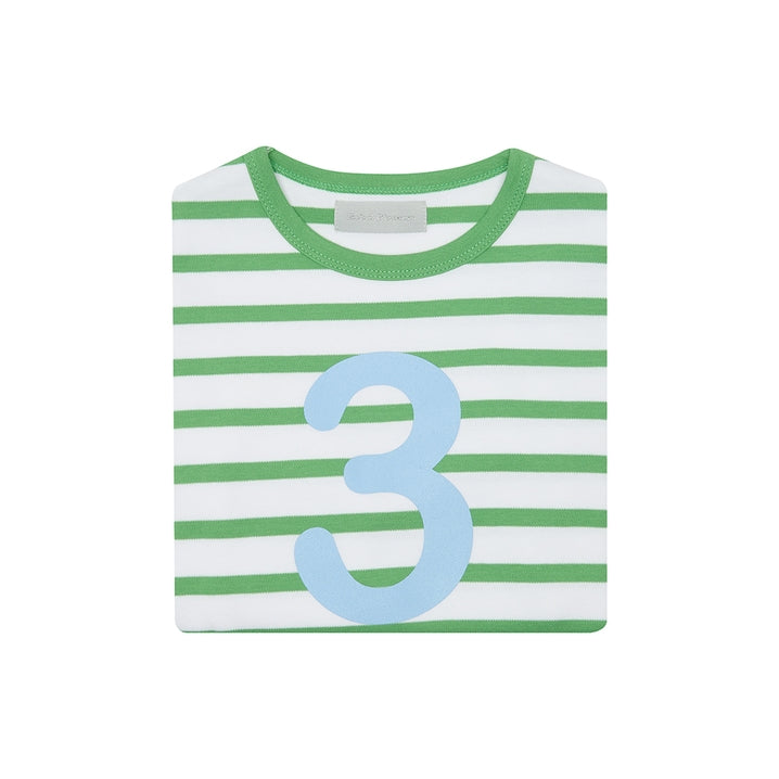 Bob & Blossom Grass Green & White Breton Striped Number 3 T Shirt
