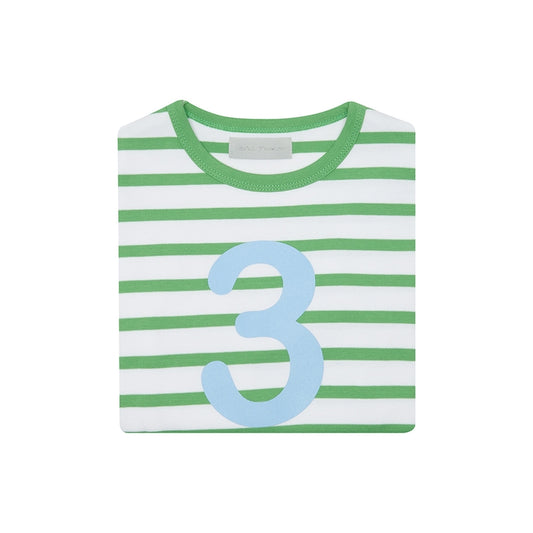 Bob & Blossom Grass Green & White Breton Striped Number 3 T Shirt