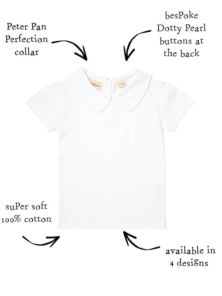 Dotty Dungarees: Peter Pan Short Sleeved T-Shirt - White