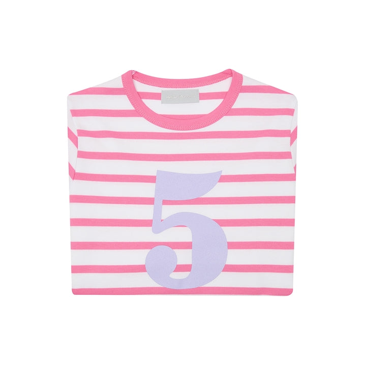 Bob & Blossom Hot Pink & White Breton Striped Number  5 T Shirt