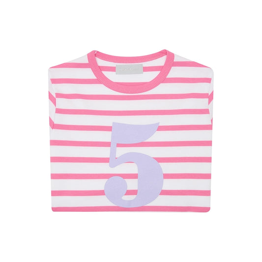 Bob & Blossom Hot Pink & White Breton Striped Number  5 T Shirt