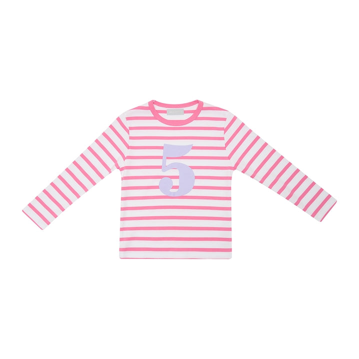 Bob & Blossom Hot Pink & White Breton Striped Number  5 T Shirt