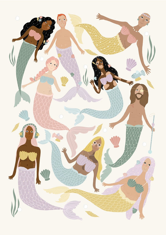 Abel and the Label - Children's Inclusive Mermaid Art Print Unframed: